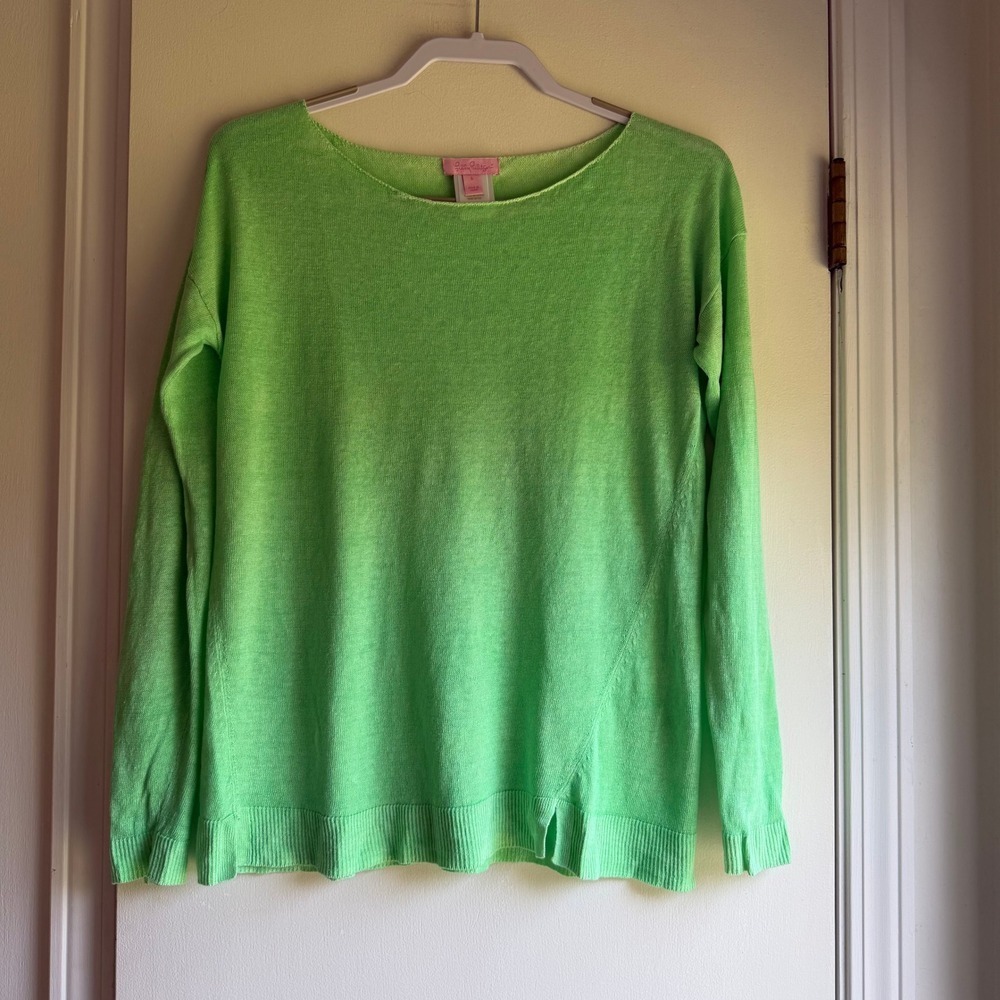 Lilly Pulitzer Womens Small Lime Green 100% Linen Lightweight Knit Sweater Top